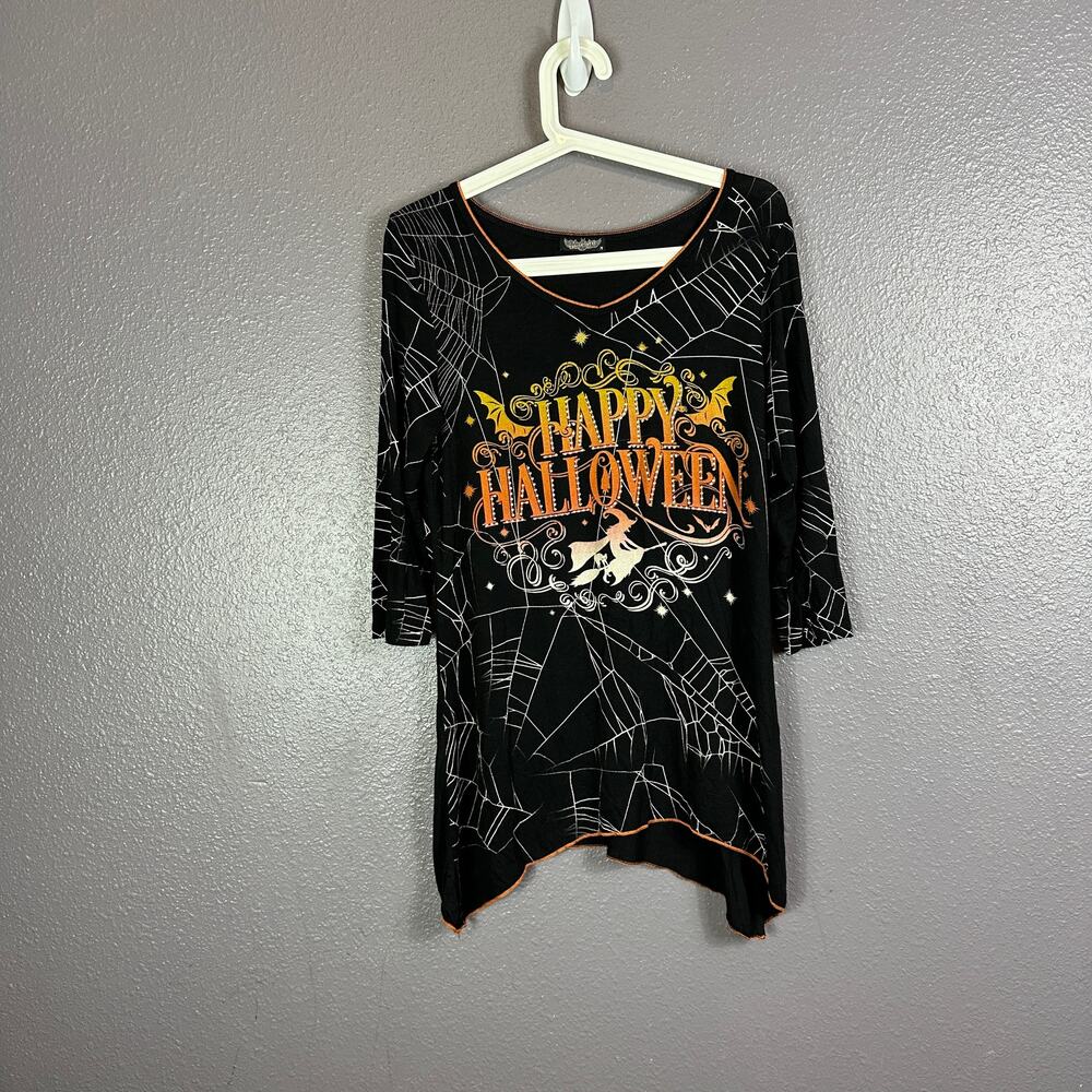 VANILLA SUGAR Halloween V-Neck Graphic 3/4 Sleeve Black Pullover Shirt Medium